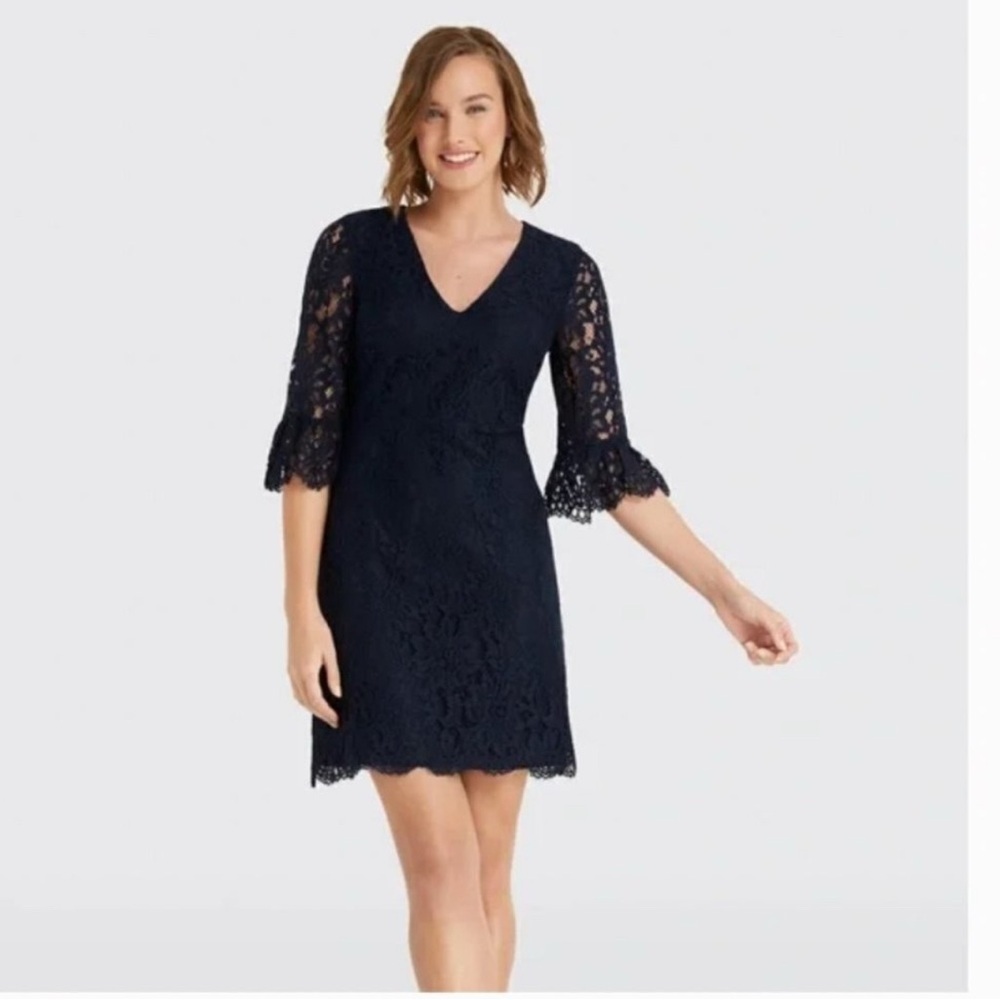 NWT Draper James Bell Sleeve Lace Dress Navy Blue Size 8